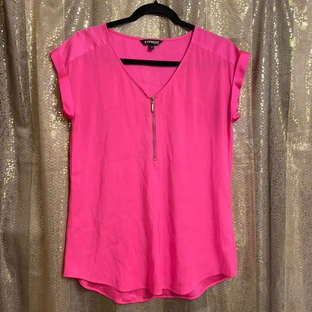 Express bright neon pink satiny blouse, size S